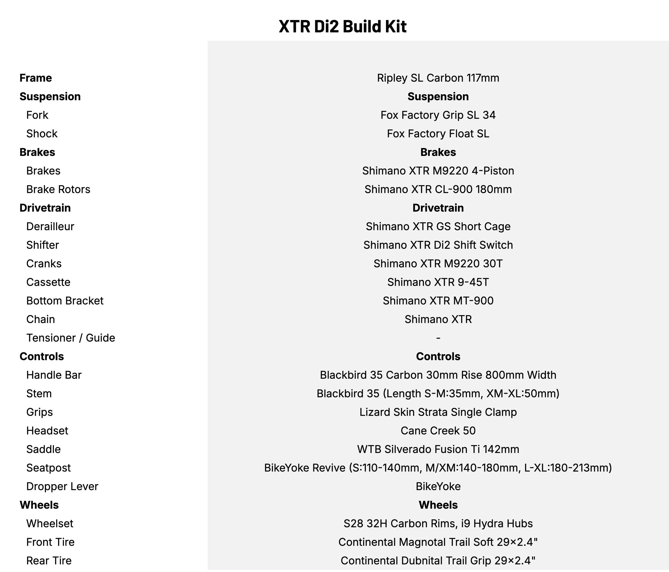 Ibis Ripley SL XTR Di2 Build Kit